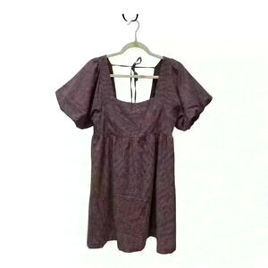 Hem & Thread Purple Plaid Dress with Puff Sleeve